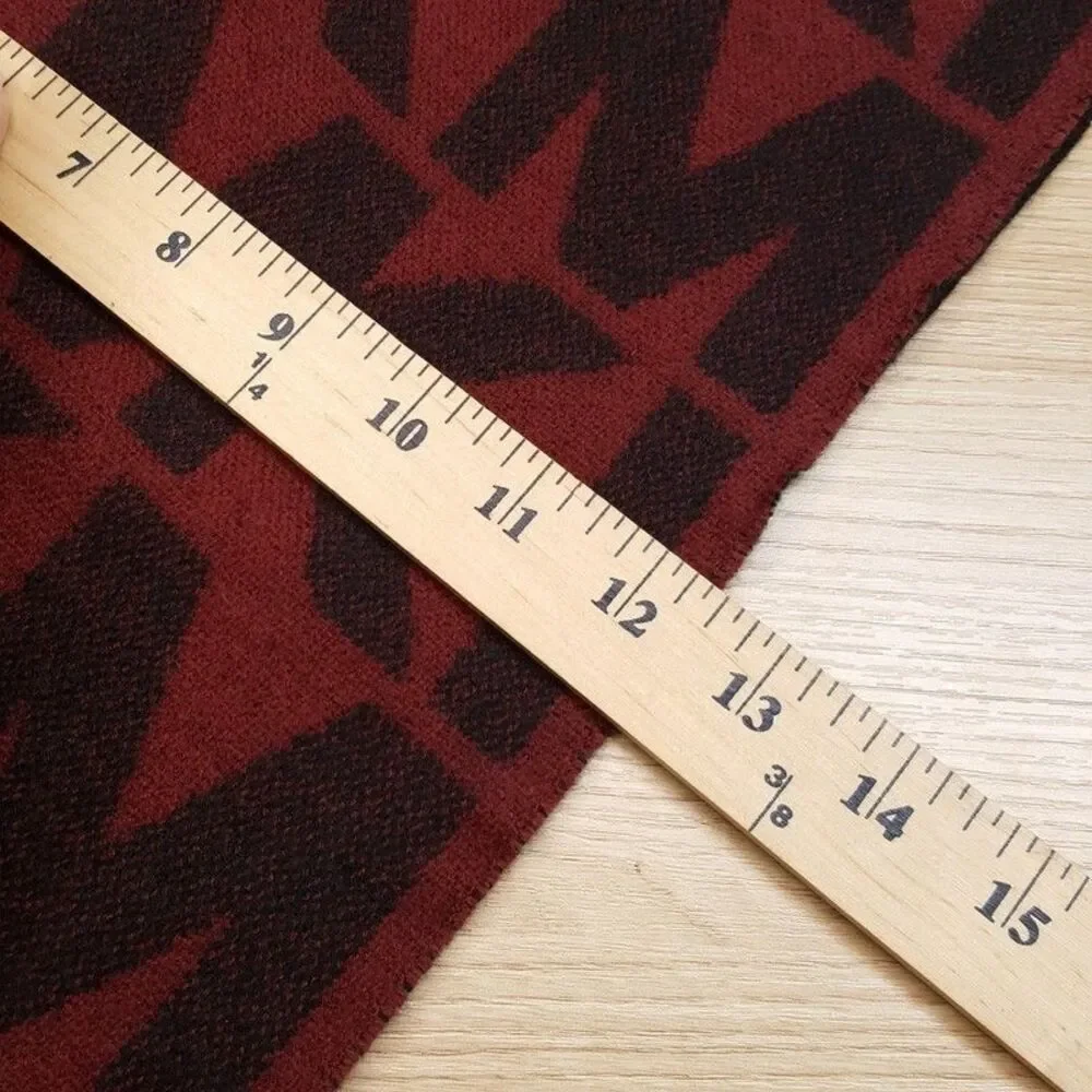 MICHAEL KORS Scarf Burgundy Giant Logo MK Monogram Frayed Hem Maroon 66x12 - Picture 4 of 5